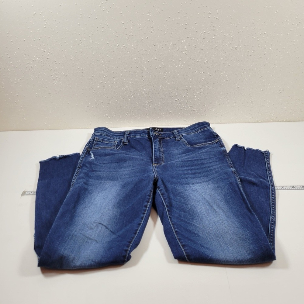 Kut From The Cloth Women's Jeans Ankle Skinny Distressed Raw Hem Size 10 Blue